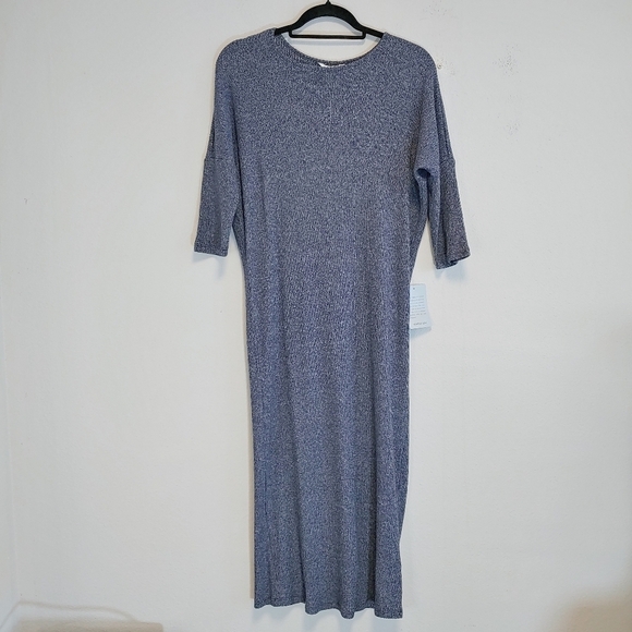 Caslon Denim Heather Midi Ribbed Dress Sz S Casual Weekend Coastal - Picture 1 of 9